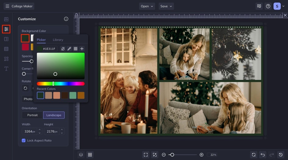 Customize the background color for festive holiday card