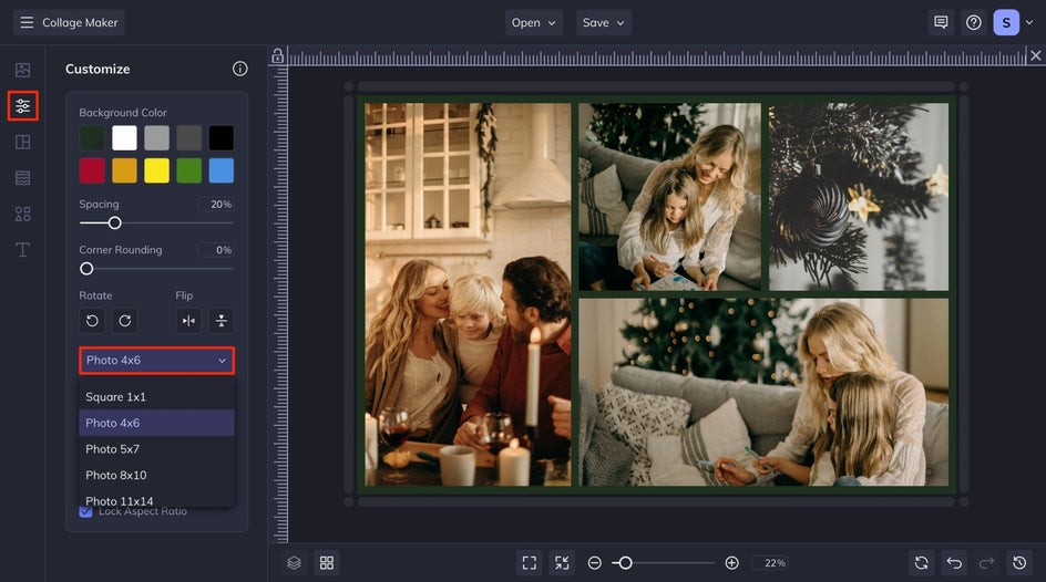 Resize collage card to fit common postcard or greeting card sizing