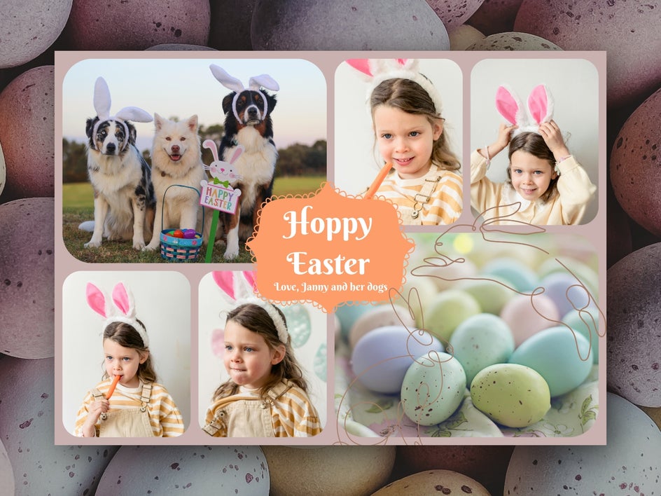 Easter collage card featuring kids on an egg hunt