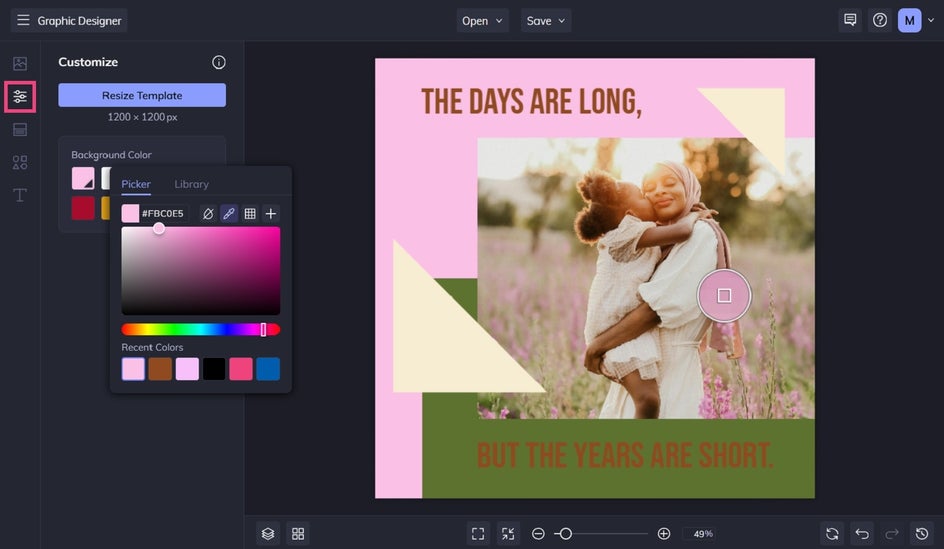 Changing background color in inspirational quote template