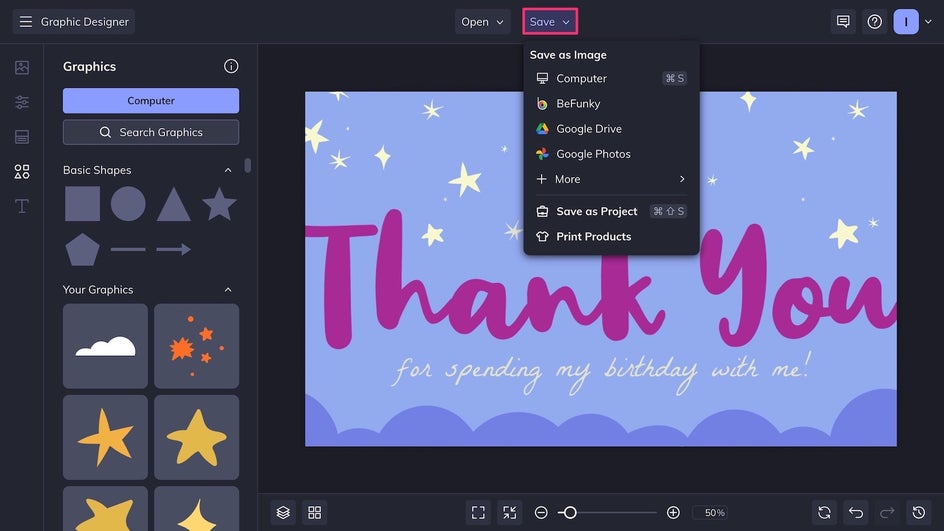 Save thank you card design