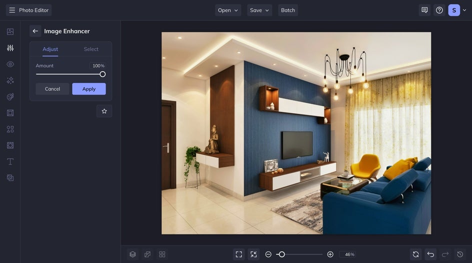 Image Enhancer tool in the Edit tab used for one-click exposure, lighting, etc. correction