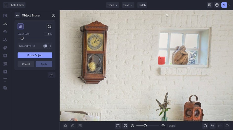 Object Eraser tool in the Edit tab, used for isolating and removing clutter