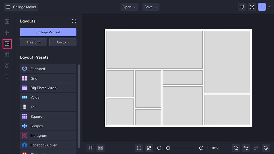 Layout tab for choosing mood board design