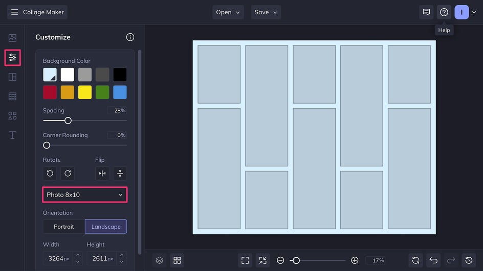 Customize tab to change the background, sizing, and more
