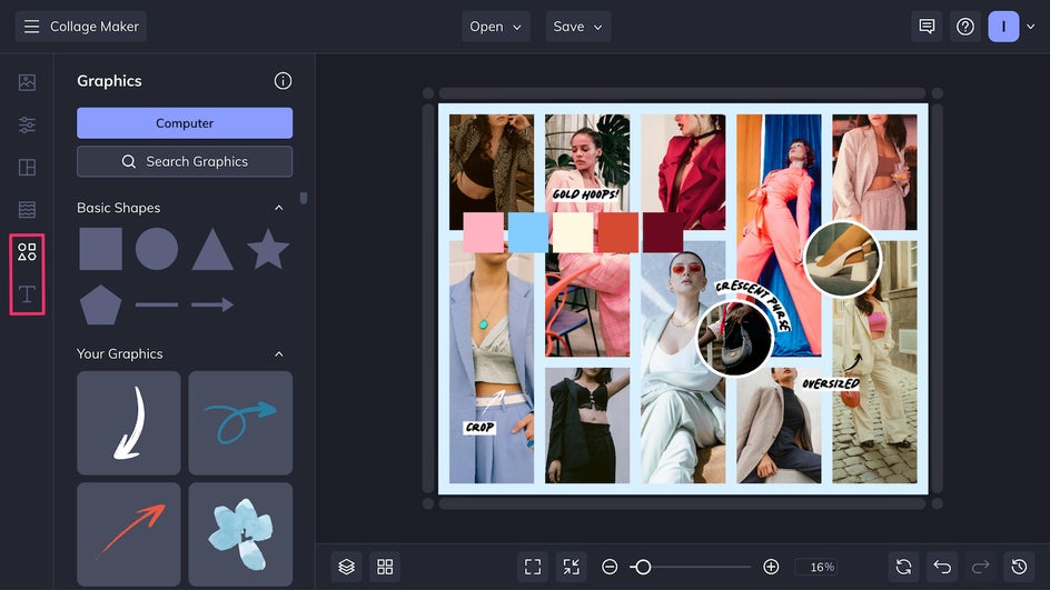 Add design elements to modo board from Text and Graphics tab