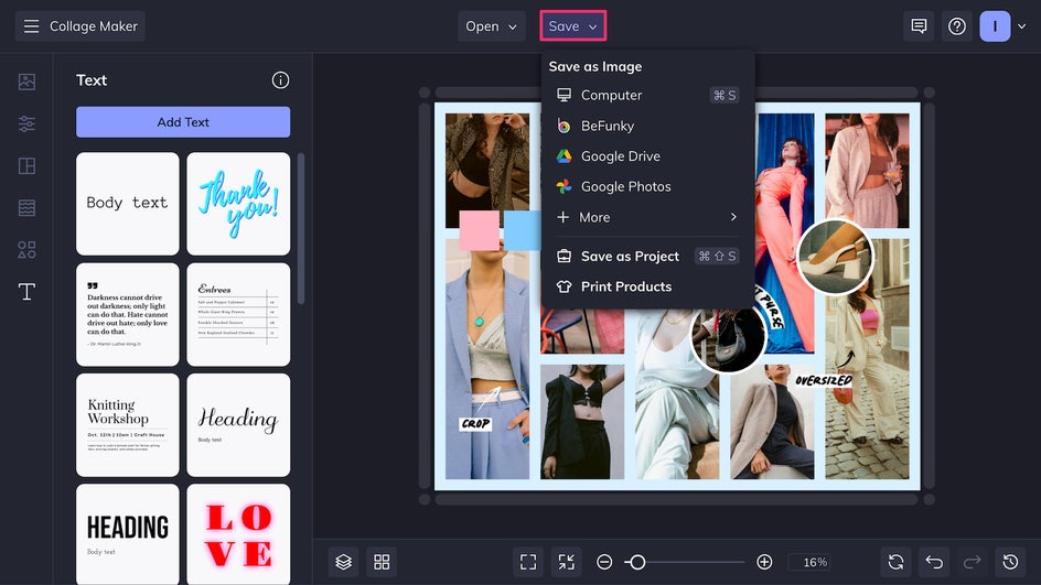 Save mood board from main canvas interface