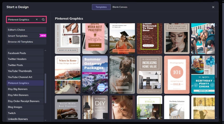 Pinterest templates in BeFunky