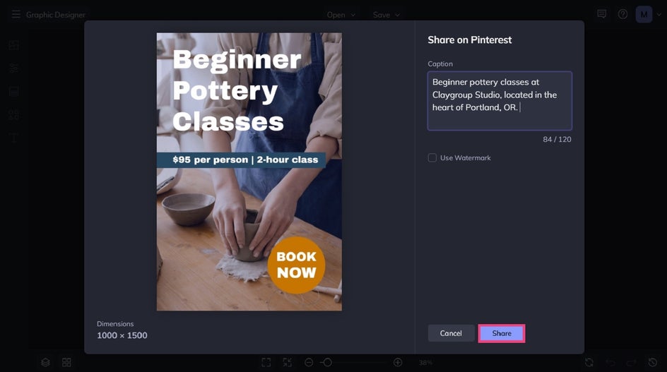Sharing a custom Pin directly from BeFunky