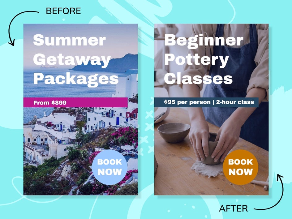 Editing a pre-designed Pinterest graphic before and after
