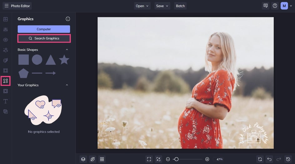 Graphics tab in BeFunky