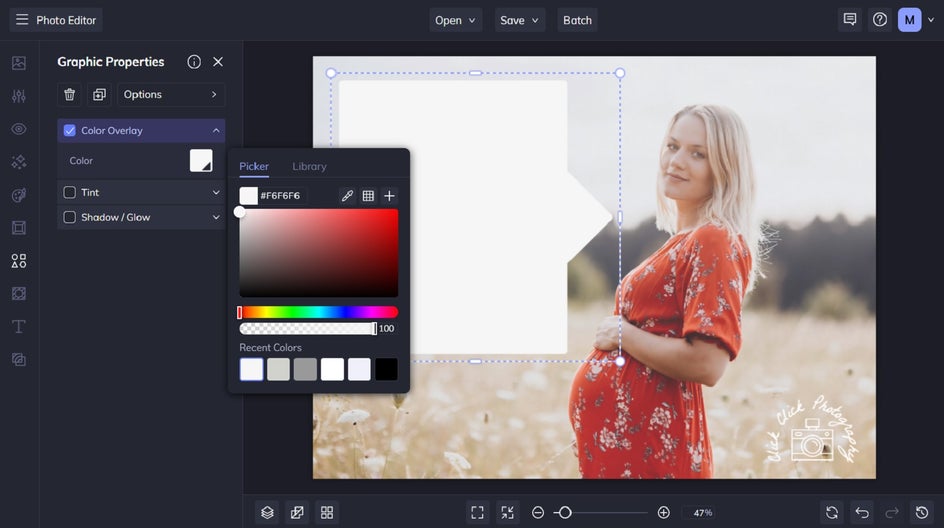 Changing the color of a speech bubble in BeFunky