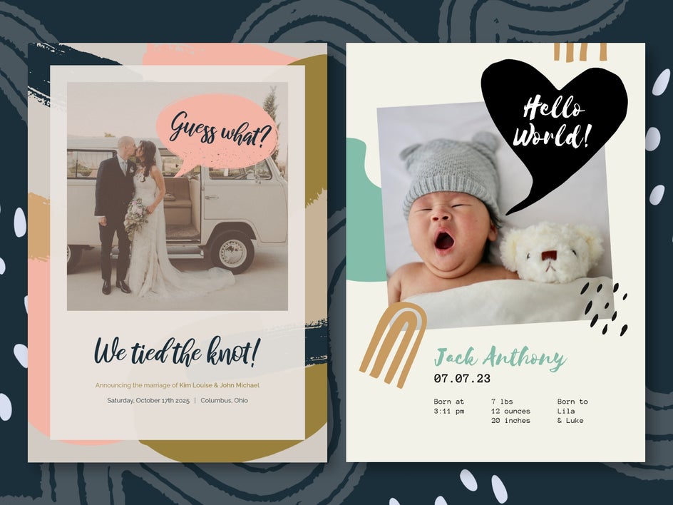 Using speech bubbles in wedding and new baby announcements