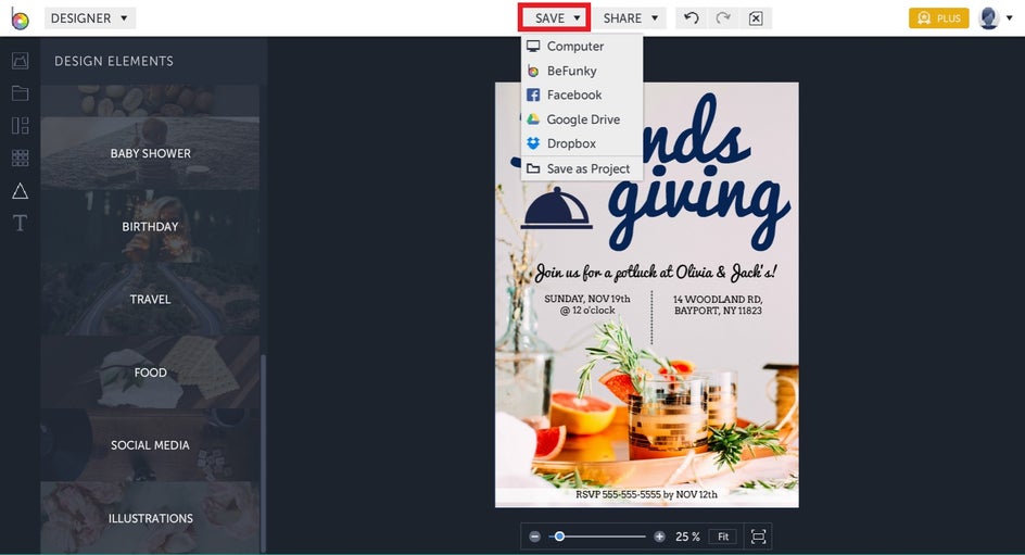 how to add graphics to invitation design template in BeFunky