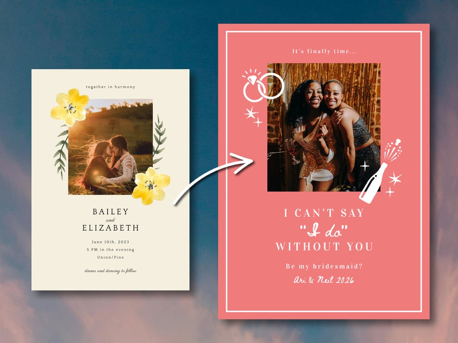 Before and after customizing bridesmaid card
