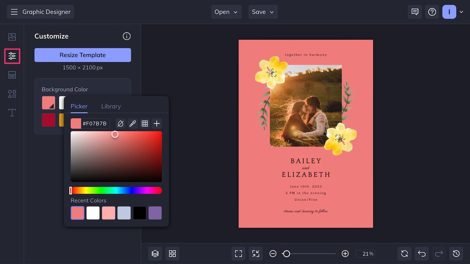 Customize tab for bridesmaid card background