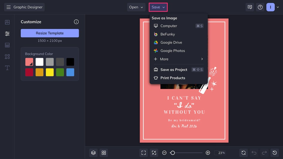 Save and share will you be my bridesmaid card in the Graphic Designer