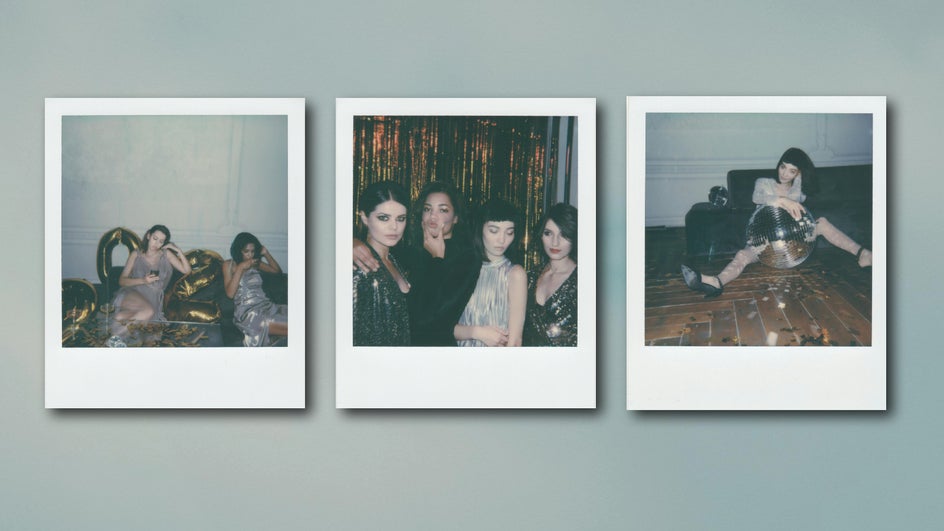 Out of focus polaroid photos of disco-themed party