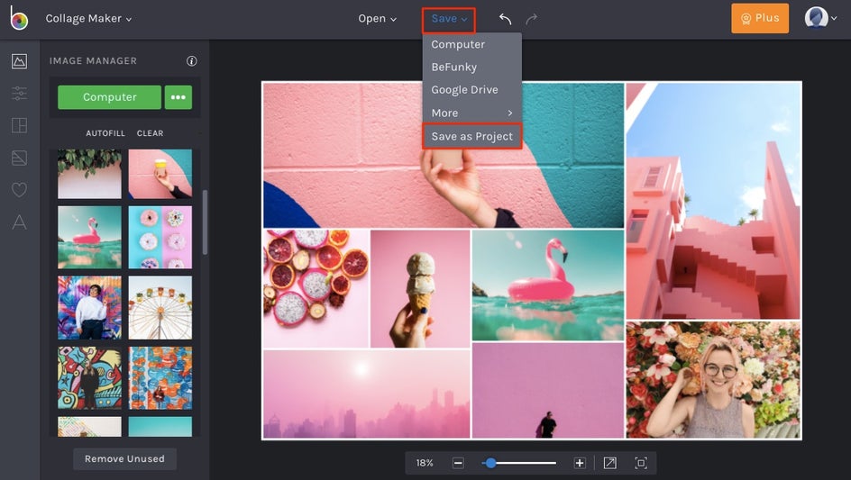 how to save collage in editable format in BeFunky