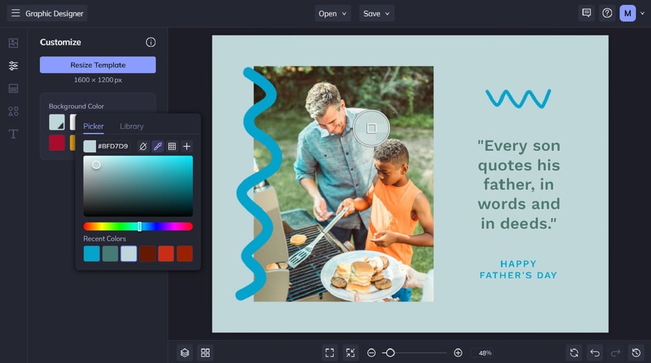 Using the color picker to swap in brand colors to BeFunky template