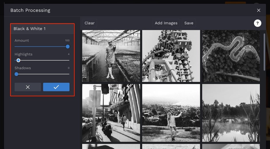 How to add filters to photos as a batch
