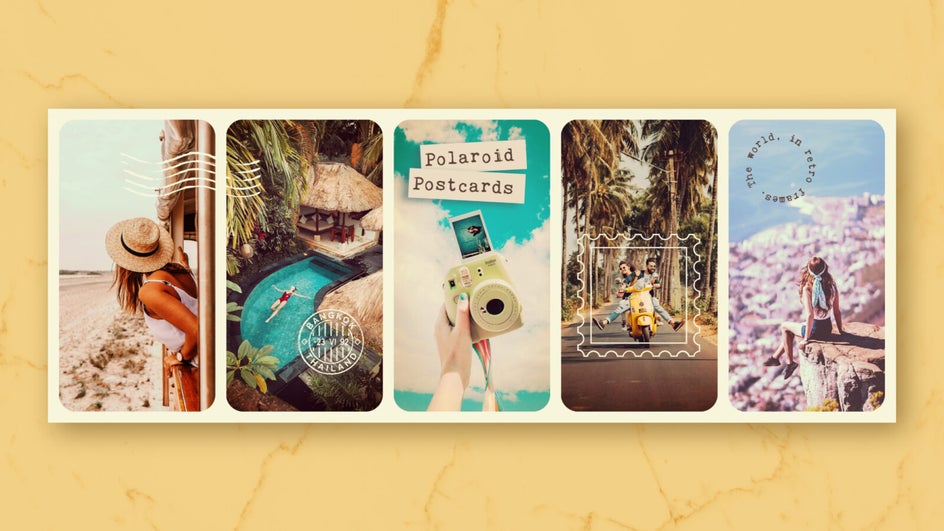 polaroid postcard blog collage for facebook header with vintage aesthetic