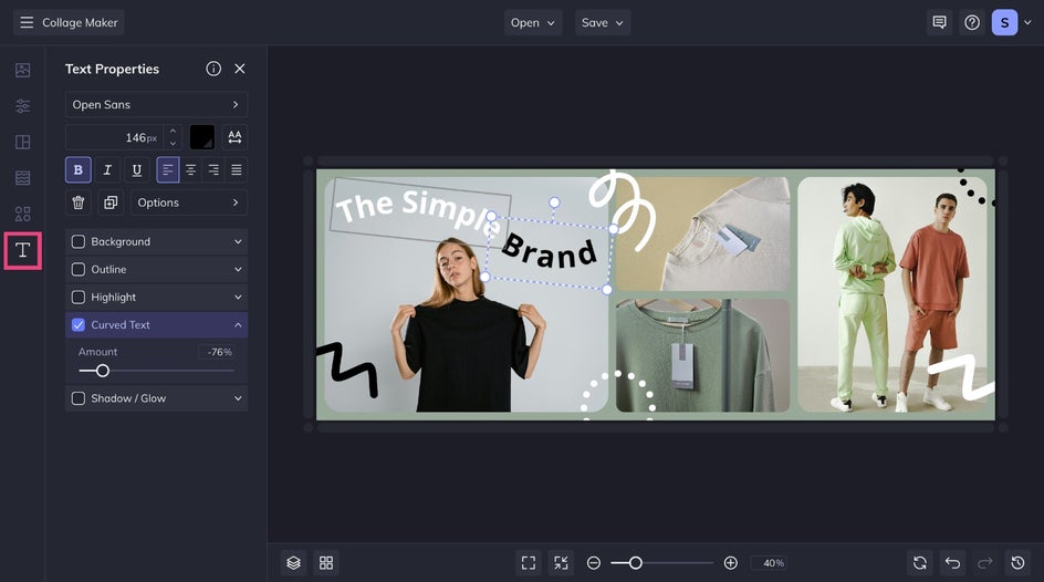 Text tab for marketing or title copy in collage