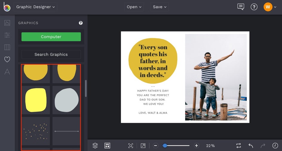 how to add graphics to fathers day card template in BeFunky