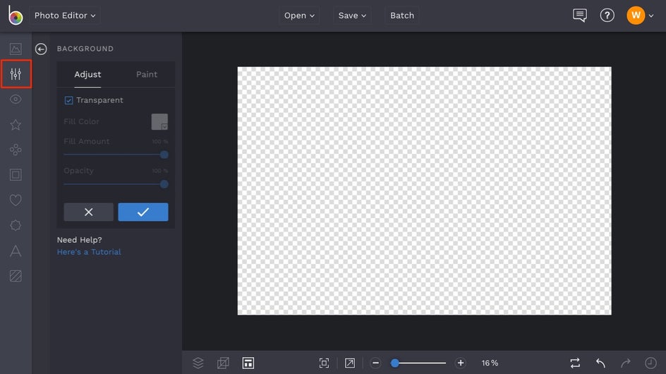 how to create transparent design canvas in BeFunky