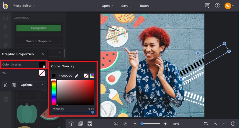 how to change the color of graphic in BeFunky