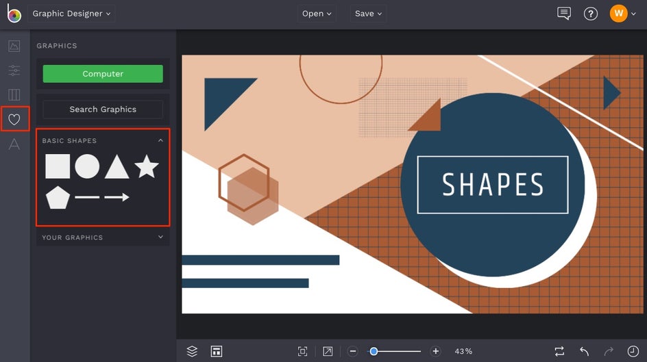 basic shapes in BeFunky Graphic Designer