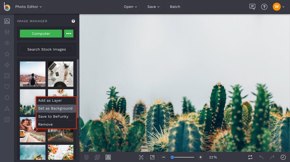 how to use stock photo search in beFunky