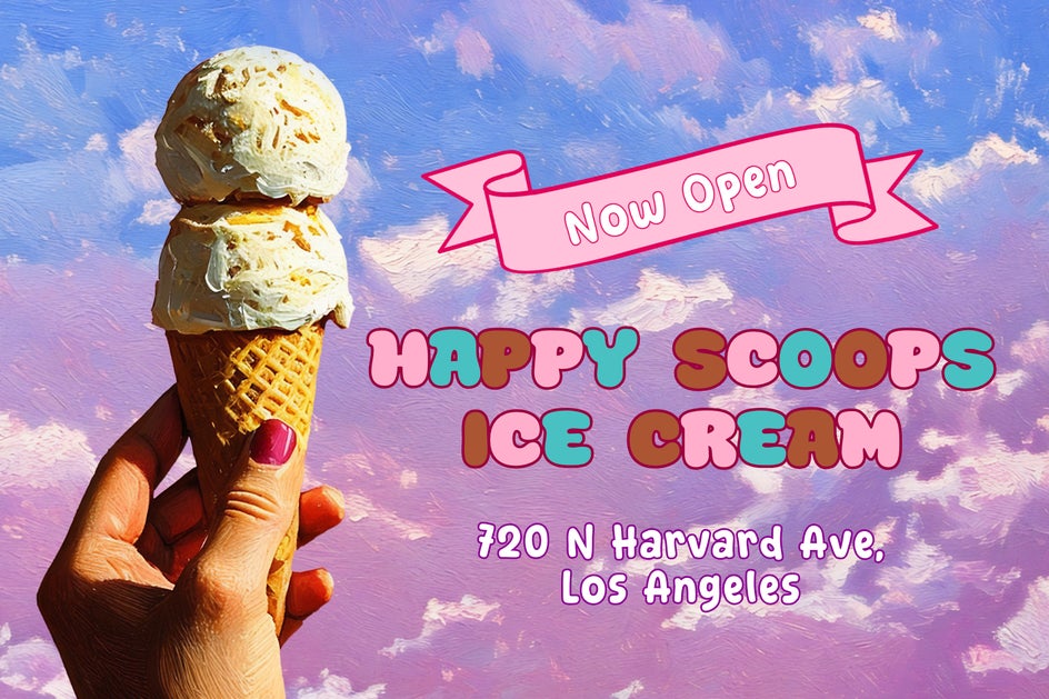 Ice cream shop grand opening postcard made with painting effects