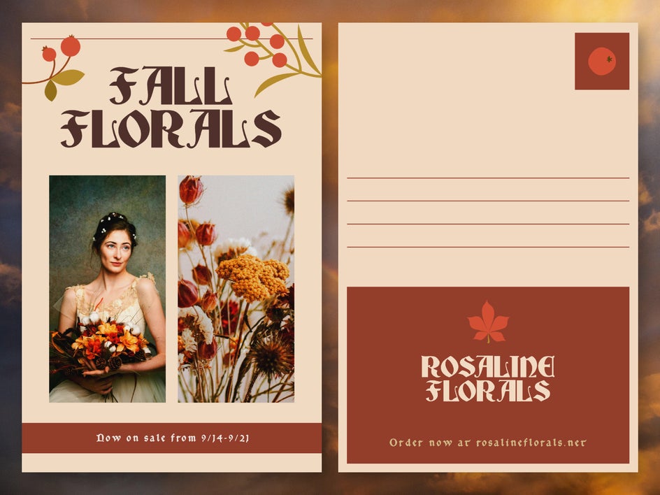 After: Postcard customized to announce new fall flowers at a flower shop