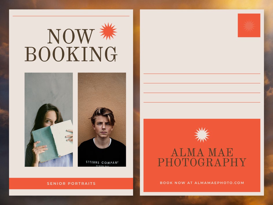 Before: Postcard front and back for new booking announcement 