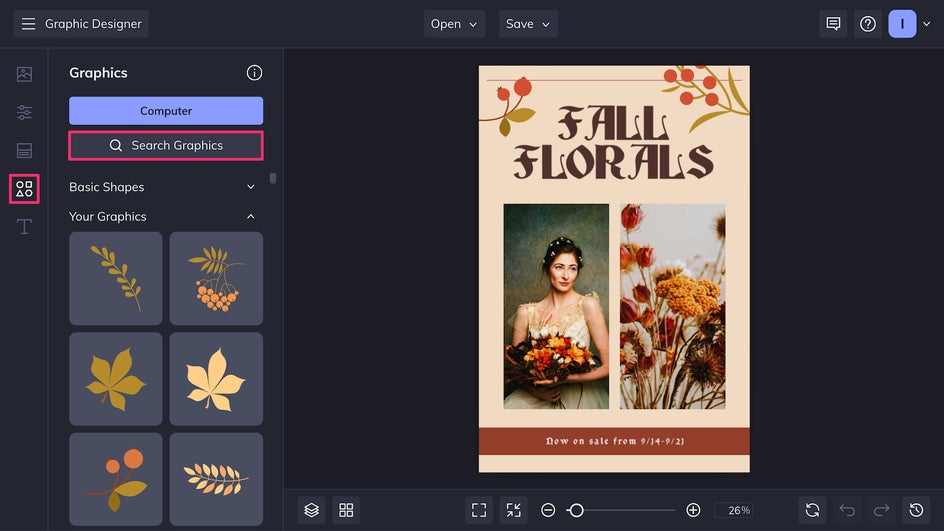 Search Graphics tab to find on-brand graphics 
