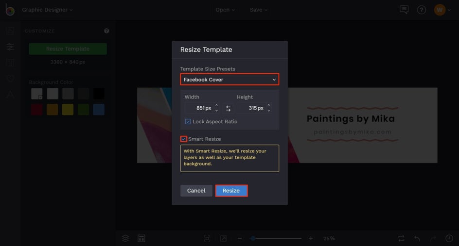 how to resize an Etsy banner into a Facebook Page Cover