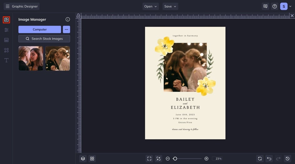 Add images from the Image Manager of the wedding couple