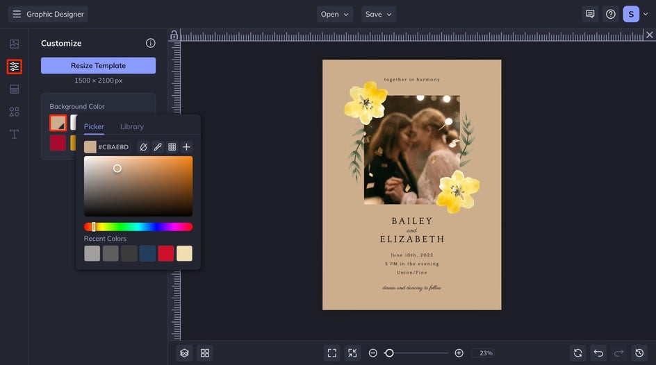 Background color customization from Customize tab