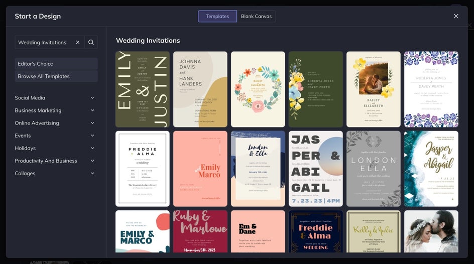 Wedding Invitation Templates category in Graphic Designer