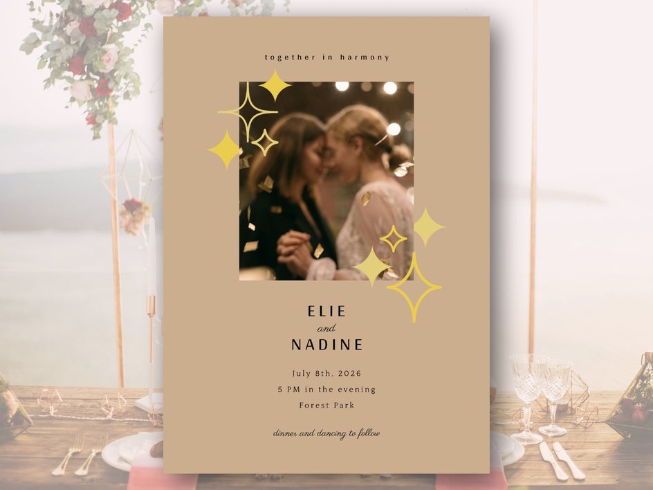 Customized wedding invitation template with sparkle graphics and new background applied