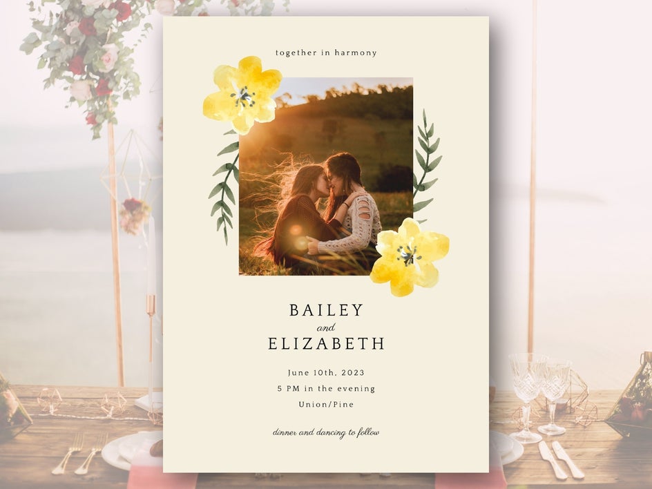 Wedding invitation template with floral theme