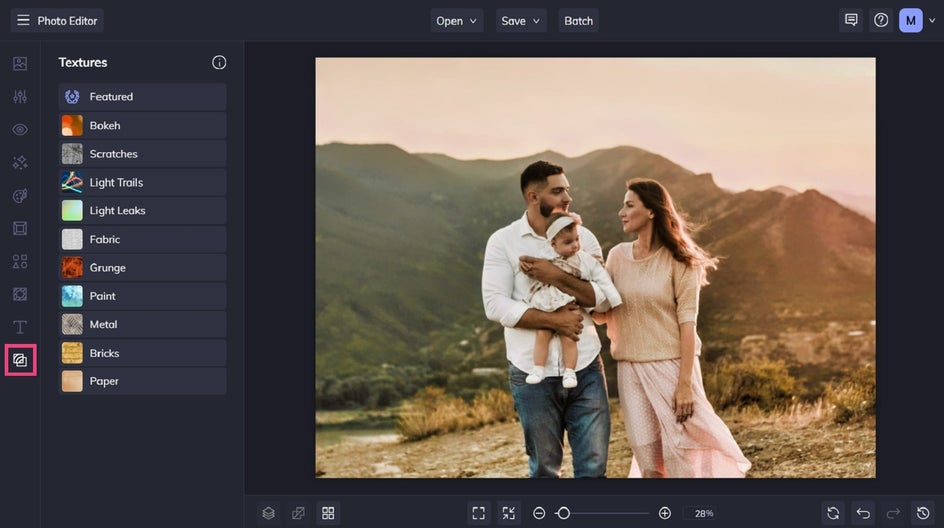 The Textures tab in BeFunky