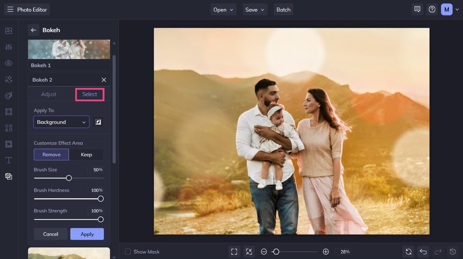Applying bokeh to only the background of a photo
