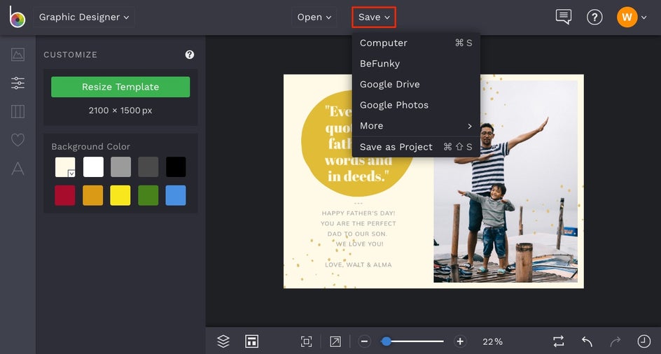 how to save and print fathers day card design in BeFunky