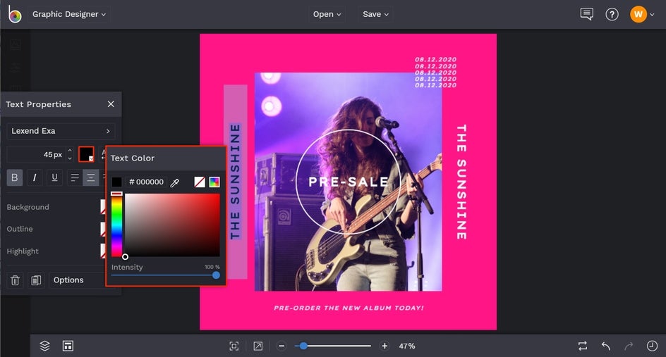 how to customize live stream concert template in BeFunky