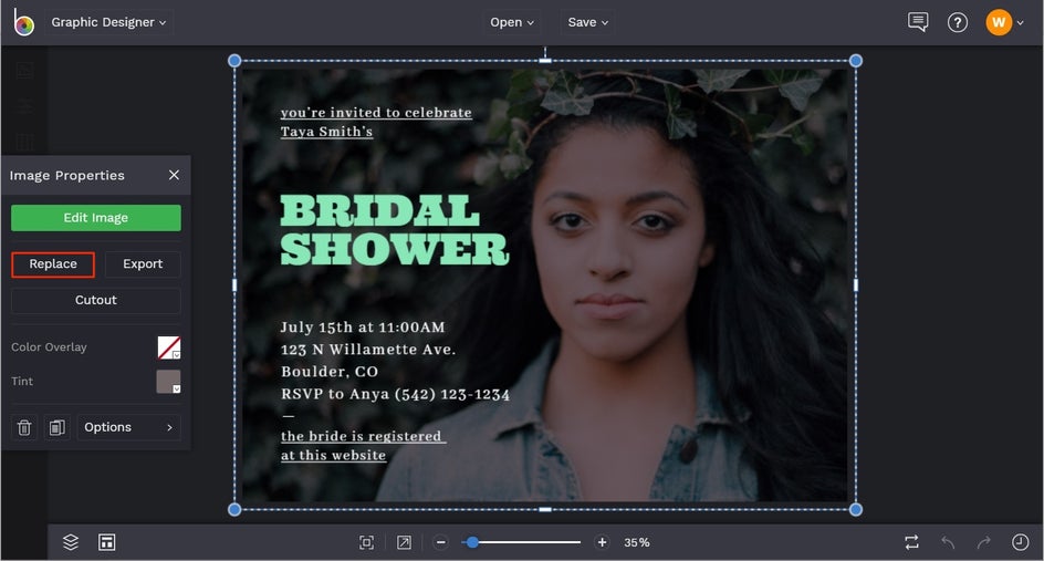 how to customize bridal shower invitation templates in BeFunky
