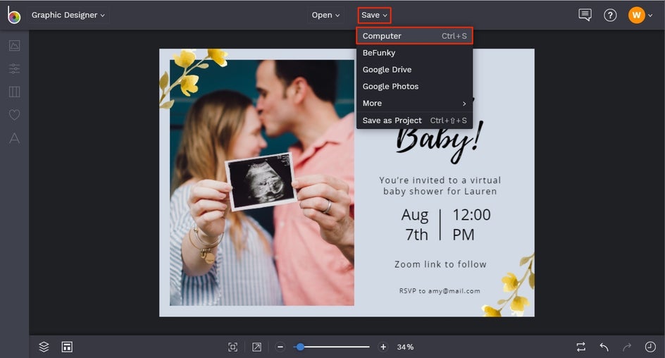 how to create virtual baby shower invitations in BeFunky