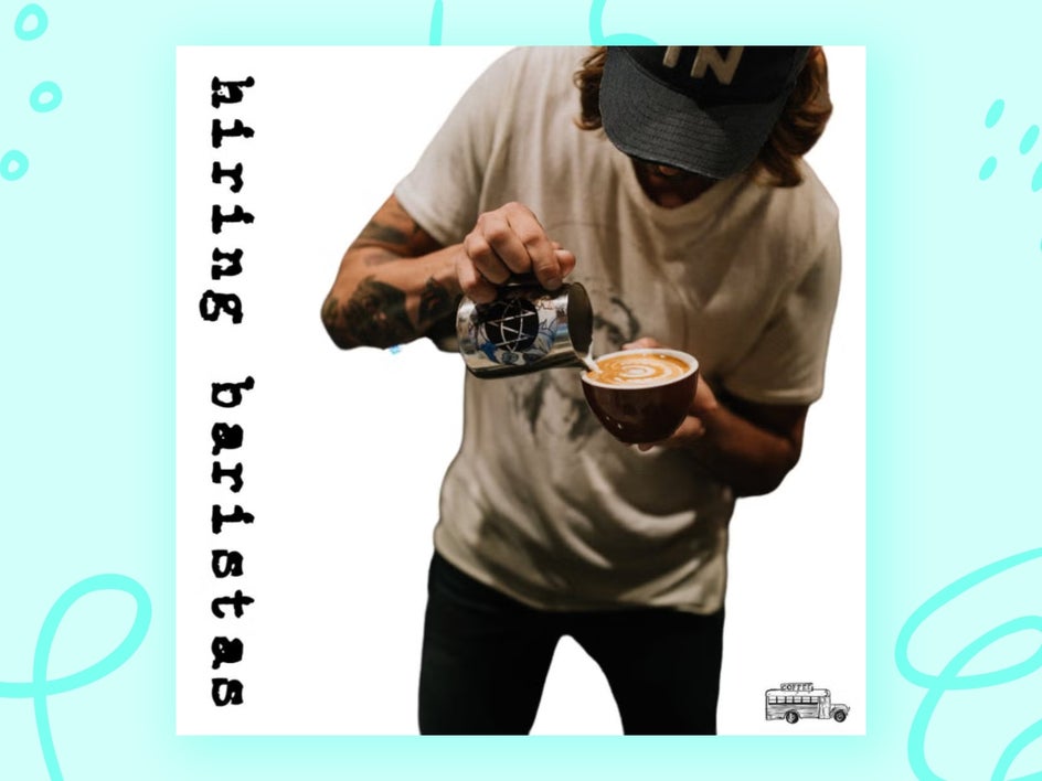 Instagram post for hiring a barista using the Background Remover to create a plain white background