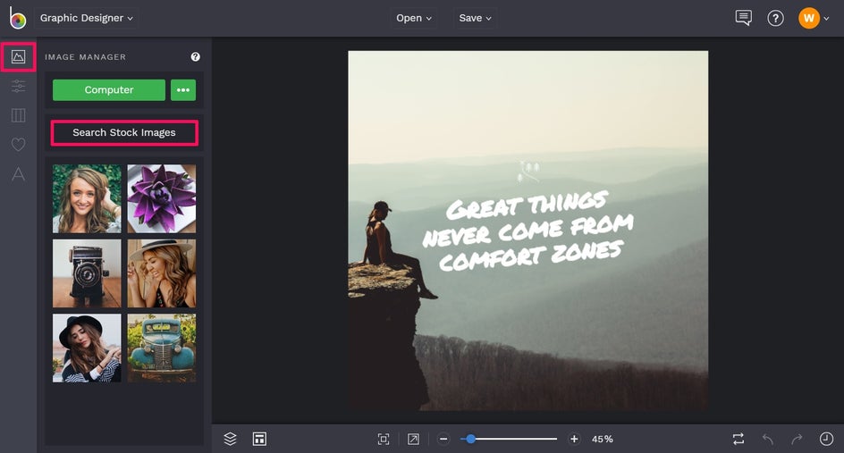 Use stock image BeFunky Instagram quote template